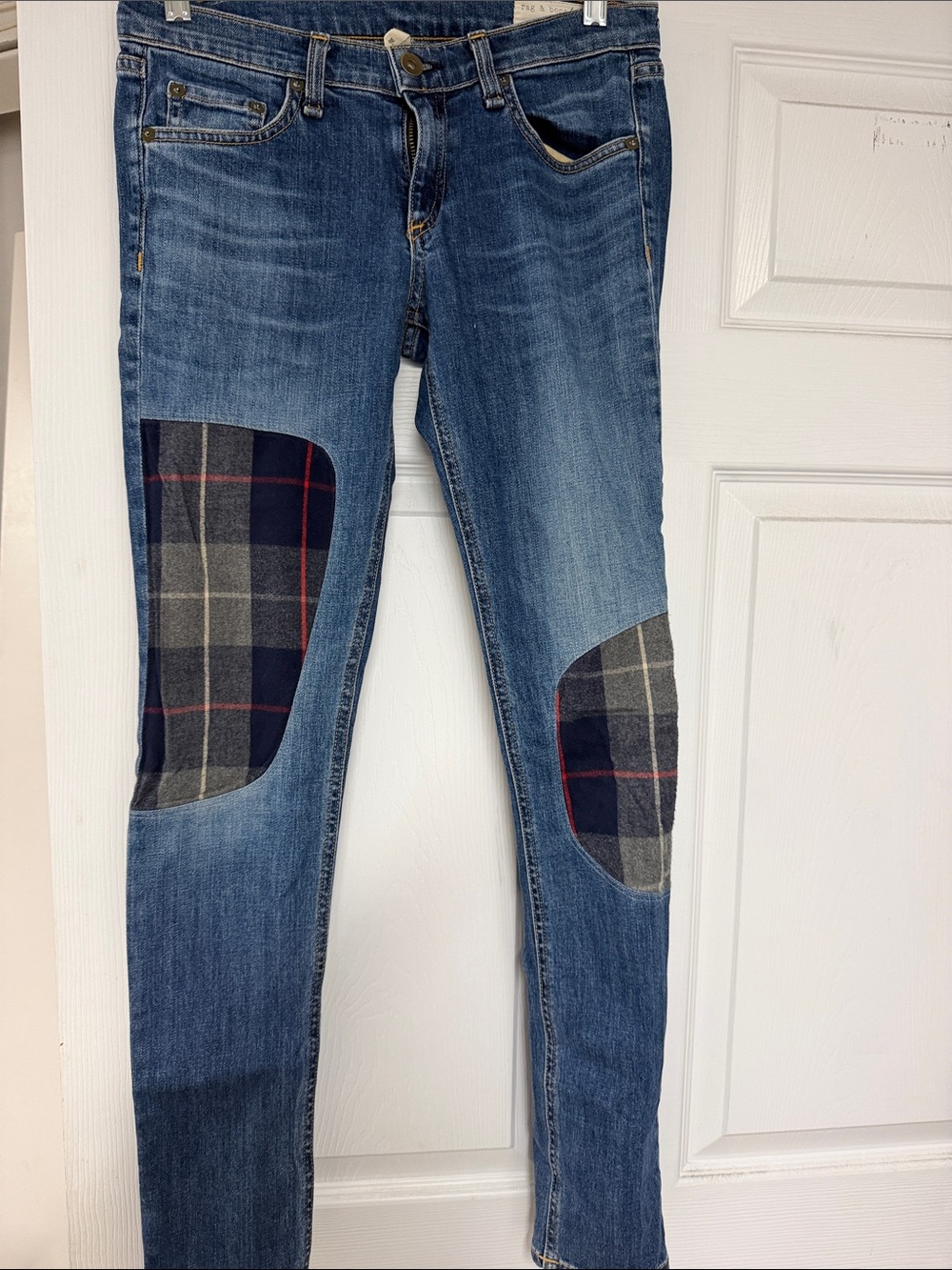 Rag and bone jeans with plaid flannel patches size 25